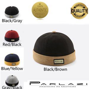 Parlazi Retro Beanie Skullcap Brimless Hat 2 Tone Sailor Cap Docker Cuff Unisex